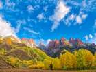USA-Colorado-Aspen Maroon Bells-snow-covered Aspens and firs Art Print